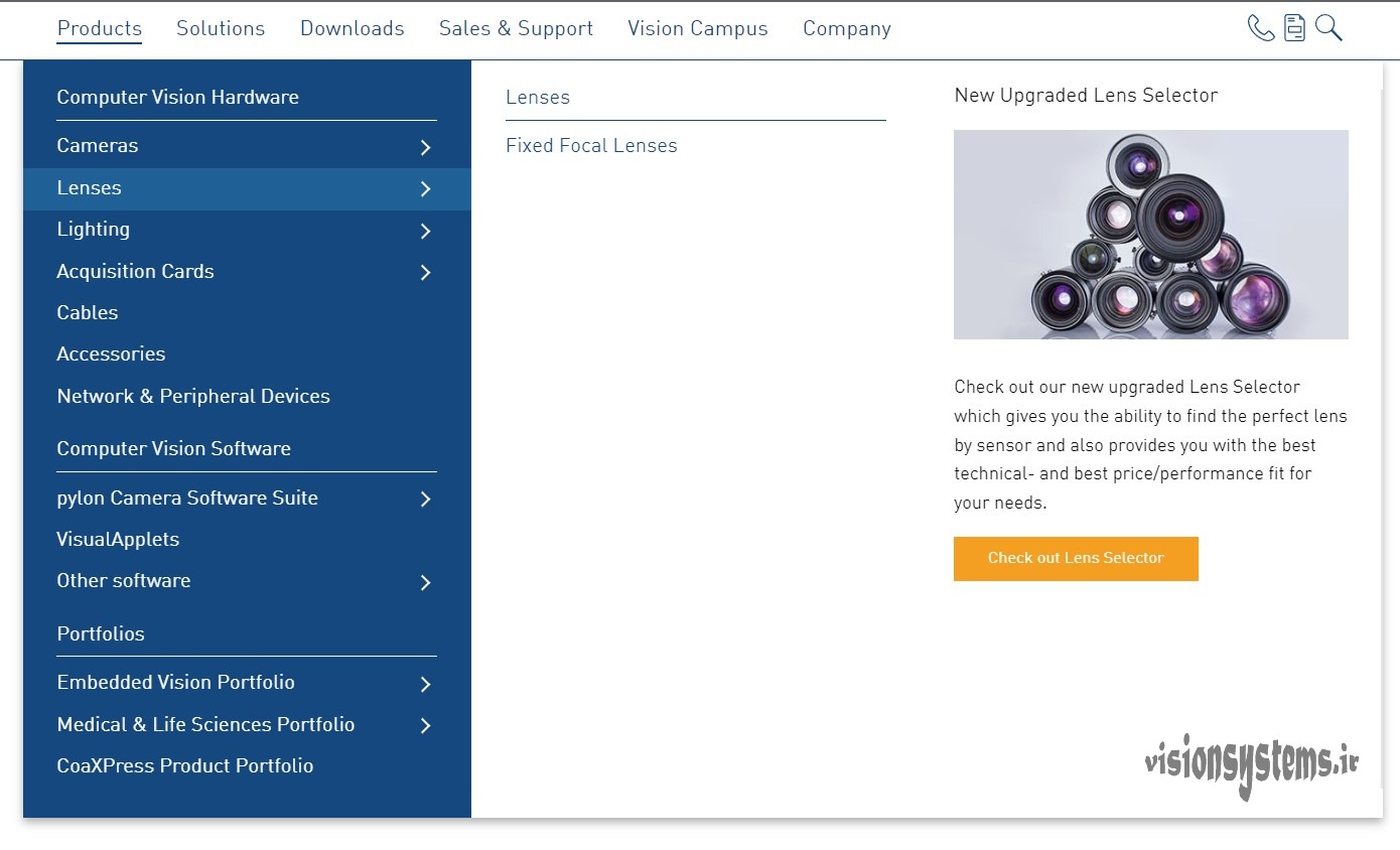 Access to lens selection tool from Basler website 