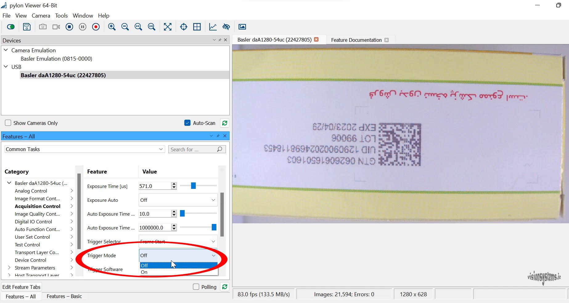 Displaying histogram in Pylon software