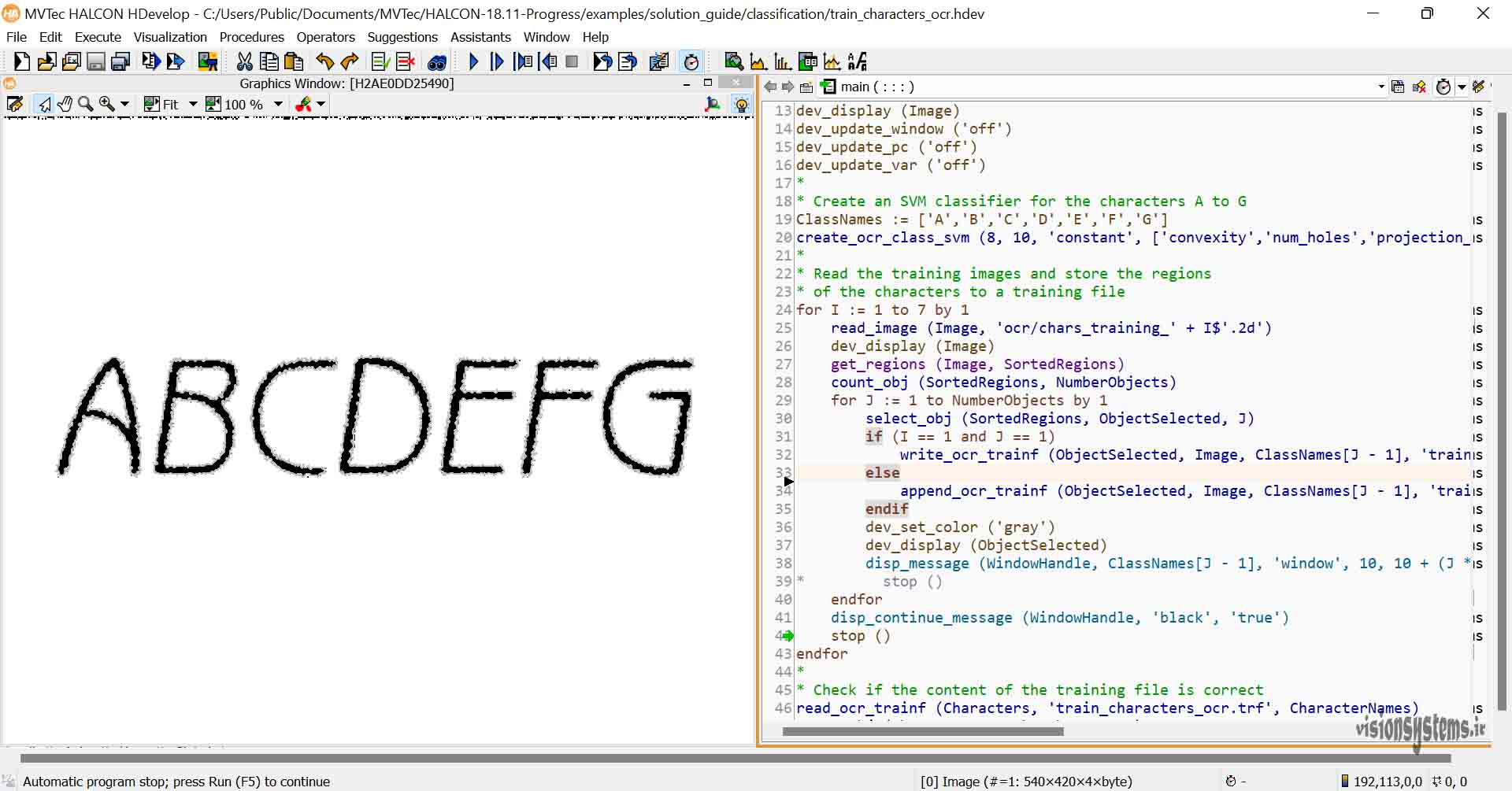 Introducing letters and numbers to machine vision software